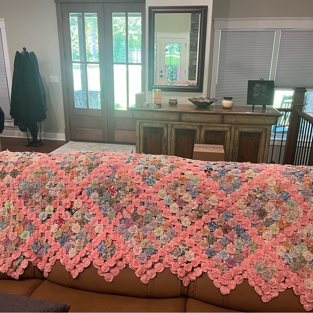 Handmade Floral Patchwork Quilt - Pink and Multicolor